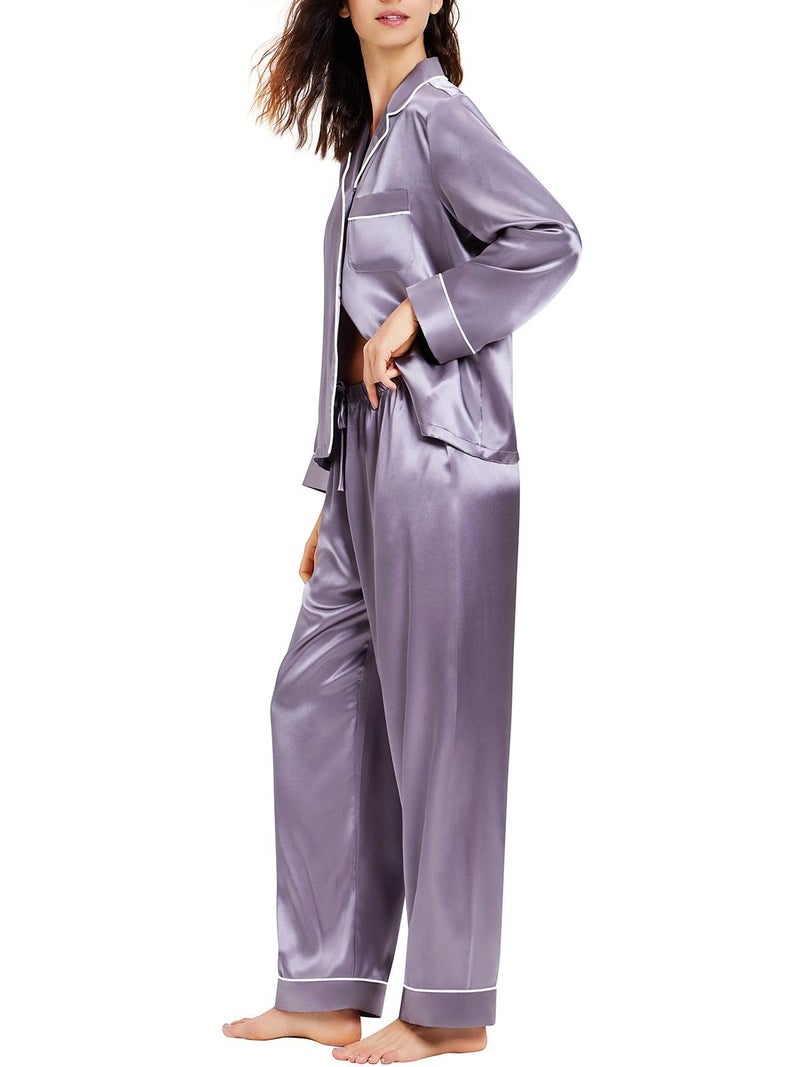 Lonxu Womens Silk Satin Pajamas Set Gray L - Image 1